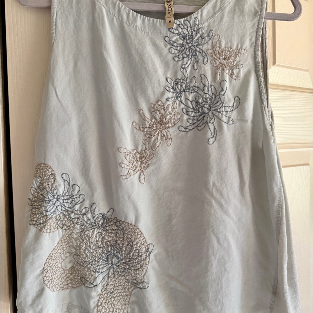 XCVI Light Gray Embroidered Tank Top